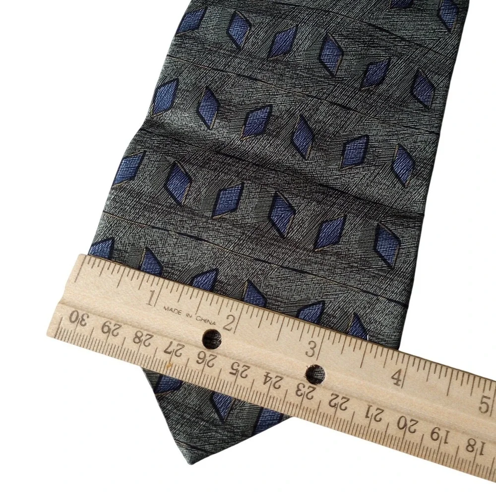 Stafford Mens Silk Tie Made in Italy Olive Green Blue Geometric Diamond Pattern